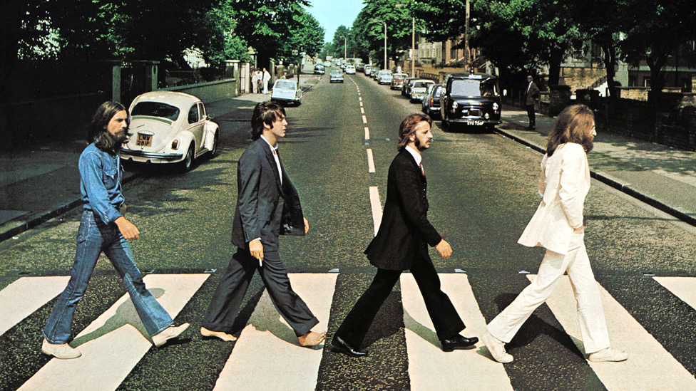 The Beatles crossing Abbey Road, 1969
