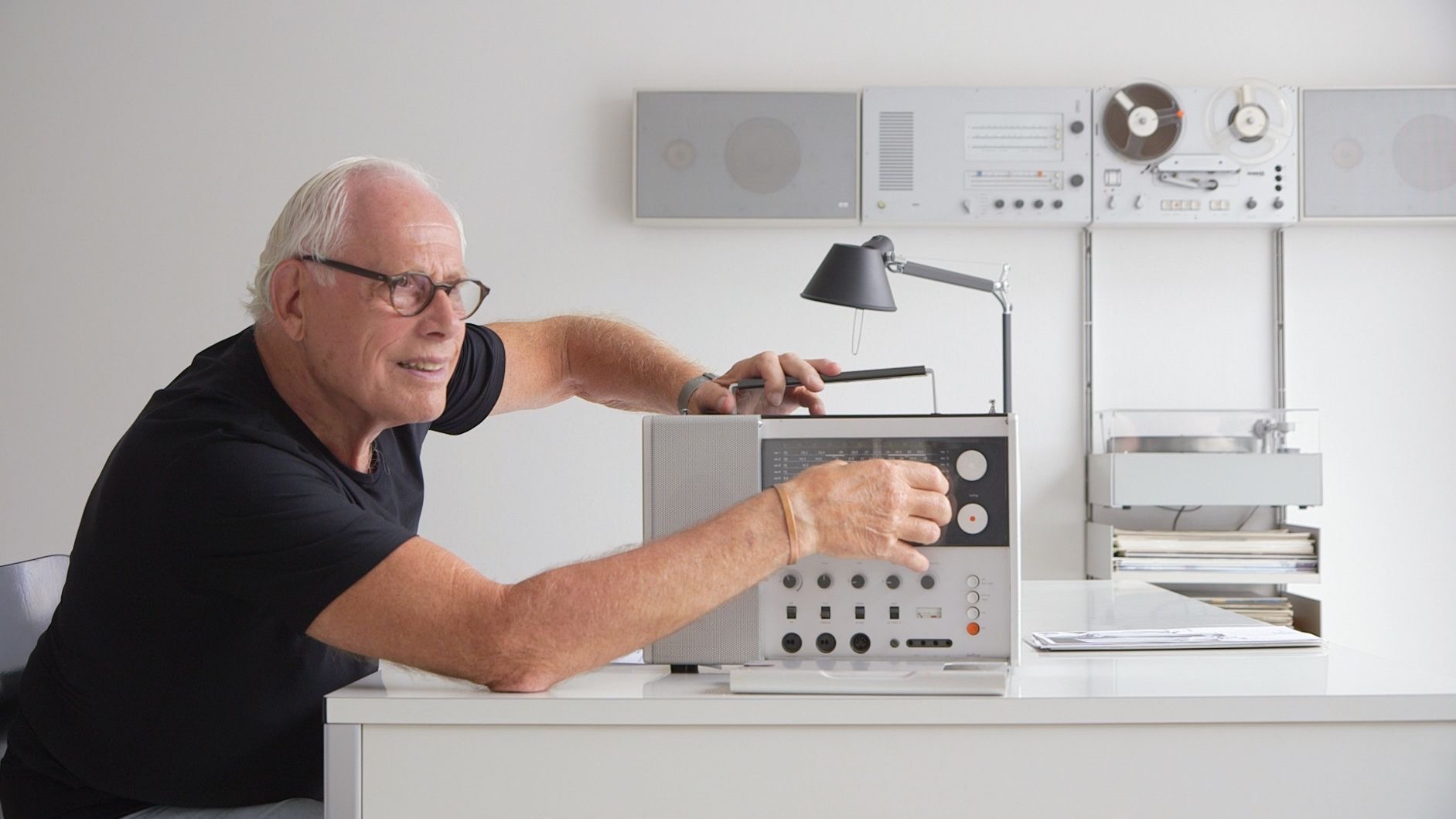 Dieter Rams with a Braun product prototype