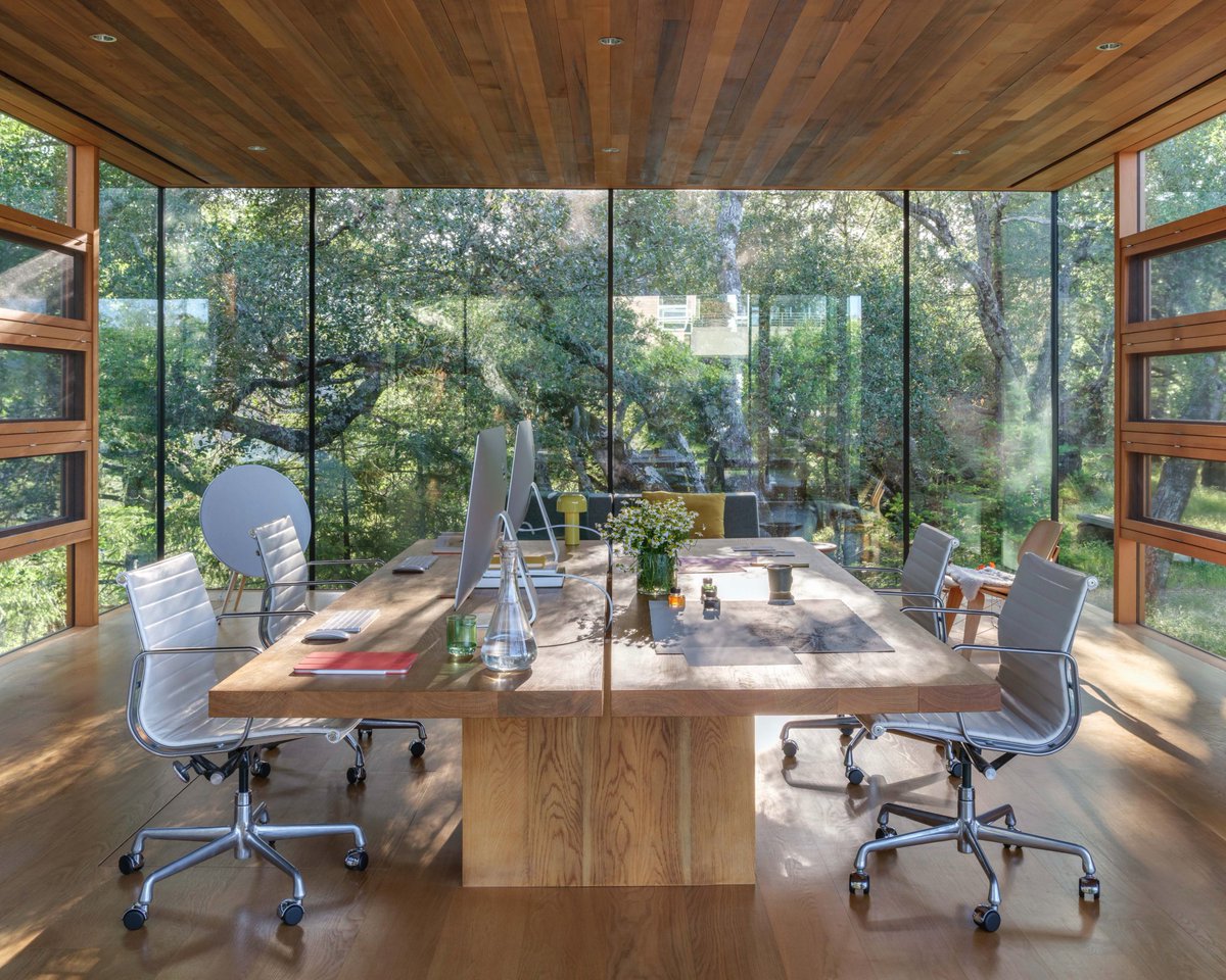 Mike Matas's home studio surrounded by trees