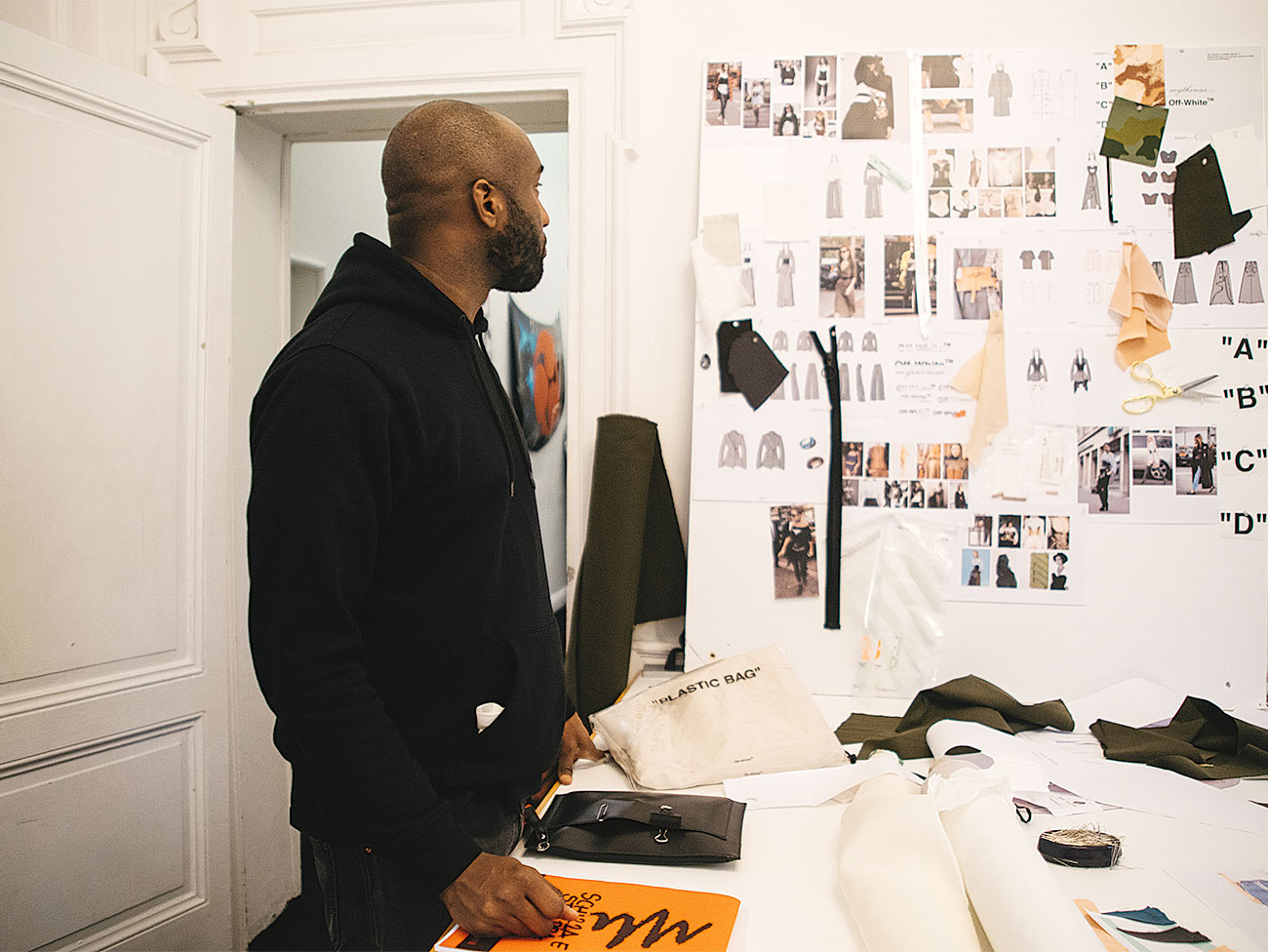 Virgil Abloh reviewing designs in his studio