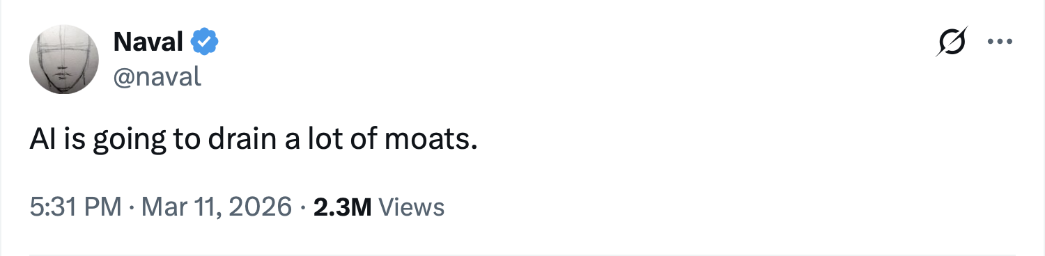 Naval's tweet about moats draining