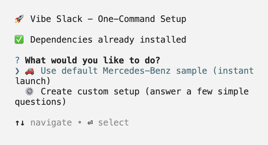 Vibe Slack setup wizard