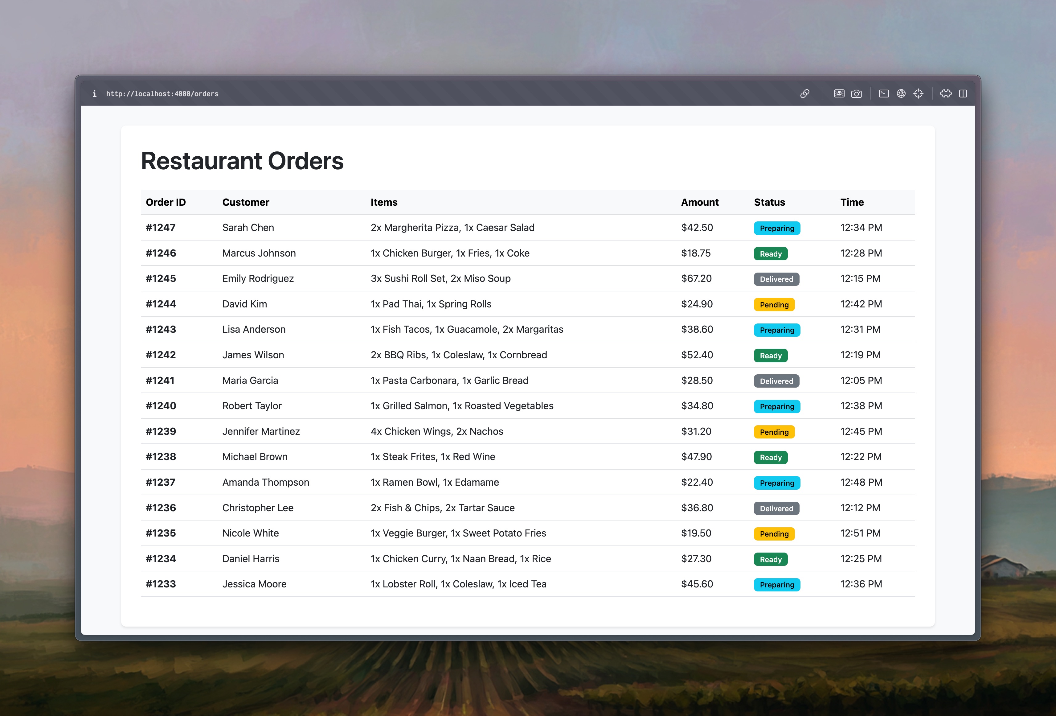 Table UI generated in under 10 seconds with realistic data